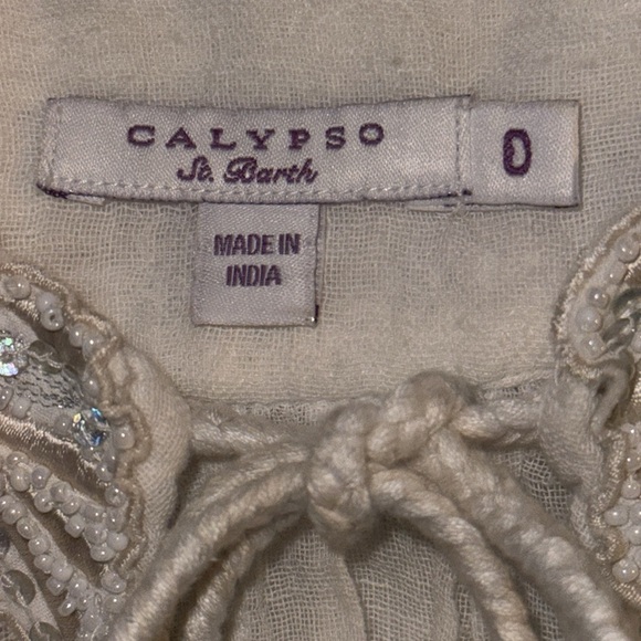 Calypso St. Barth Beaded Neckline Semi Sheer Gauzy Cotton Cropped Blouse - Picture 10 of 10